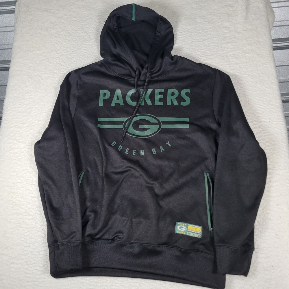 NFL Team Apparel Green Bay Packers Hoodie Mens S Black Green Fleece Pullover